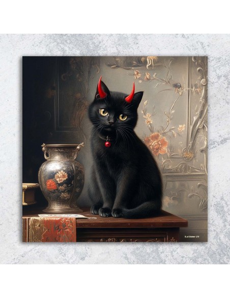 BLACK CAT PRINTED CANVAS  40x40 cm